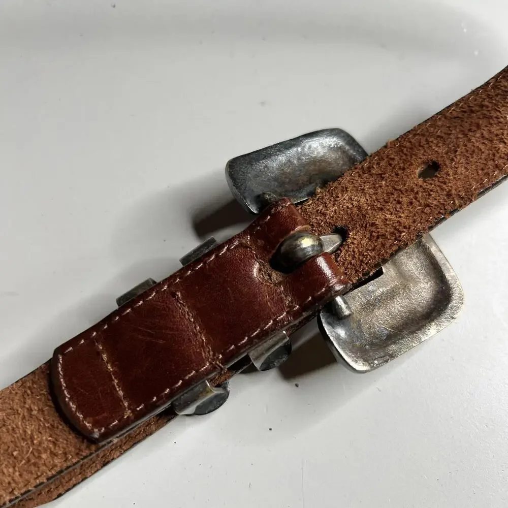 Eddie Bauer Leather Belt‎ Mens 34 Brown Silver Buckle Casual Distressed Classic